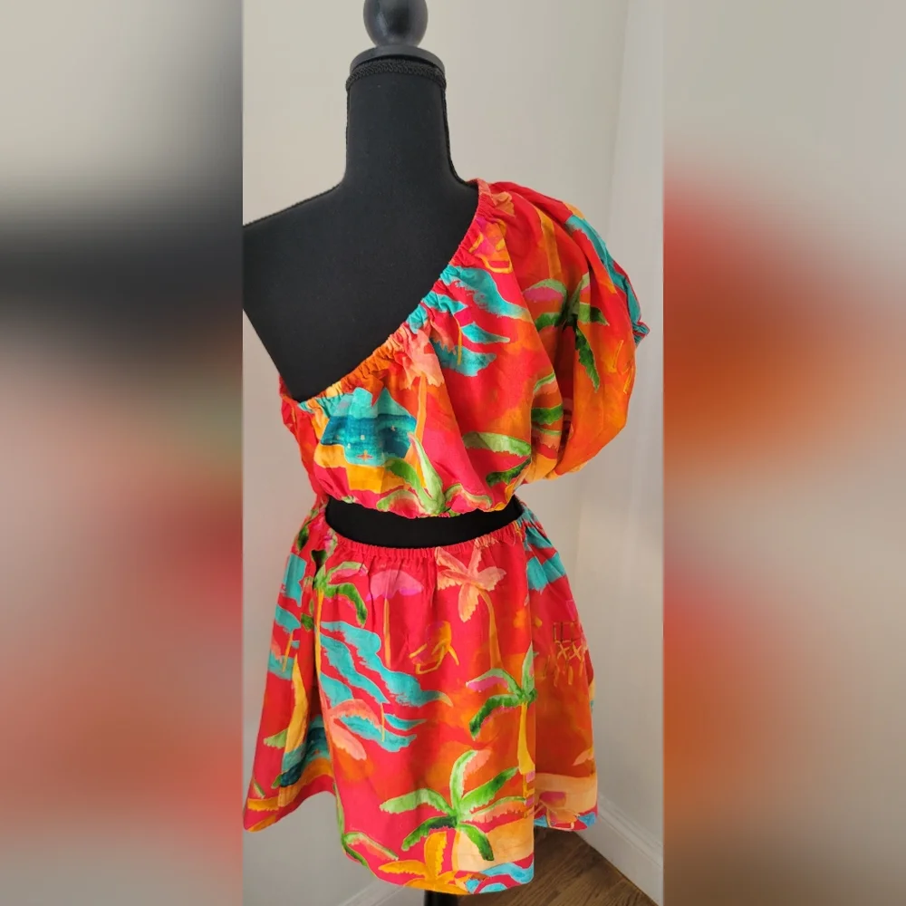 FARM Rio Red Tropical One-Shoulder Mini Dress - Picture 7 of 12